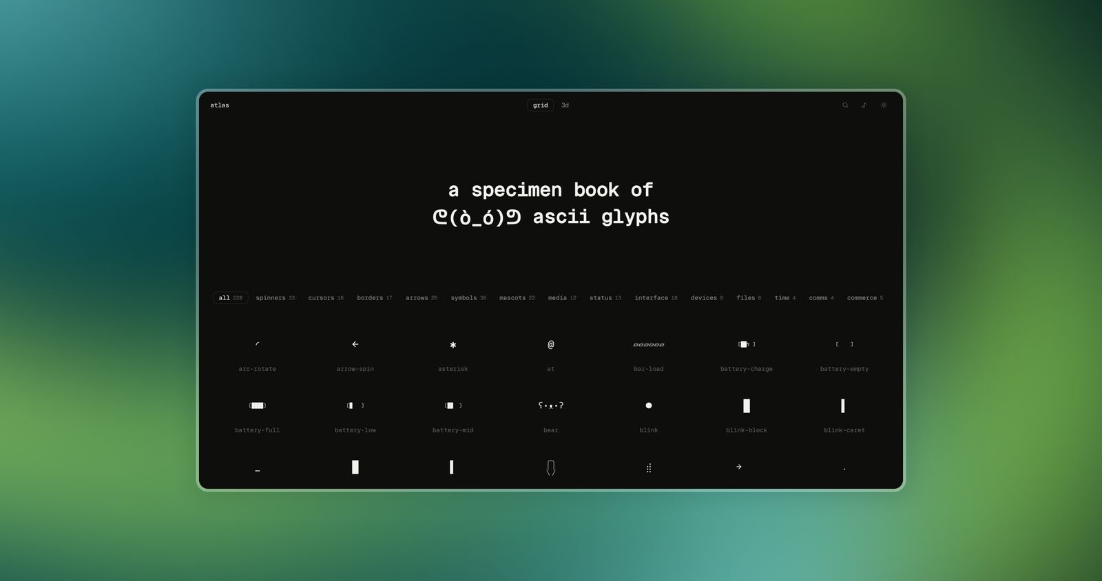 Crafted a specimen book of ASCII glyphs — cover