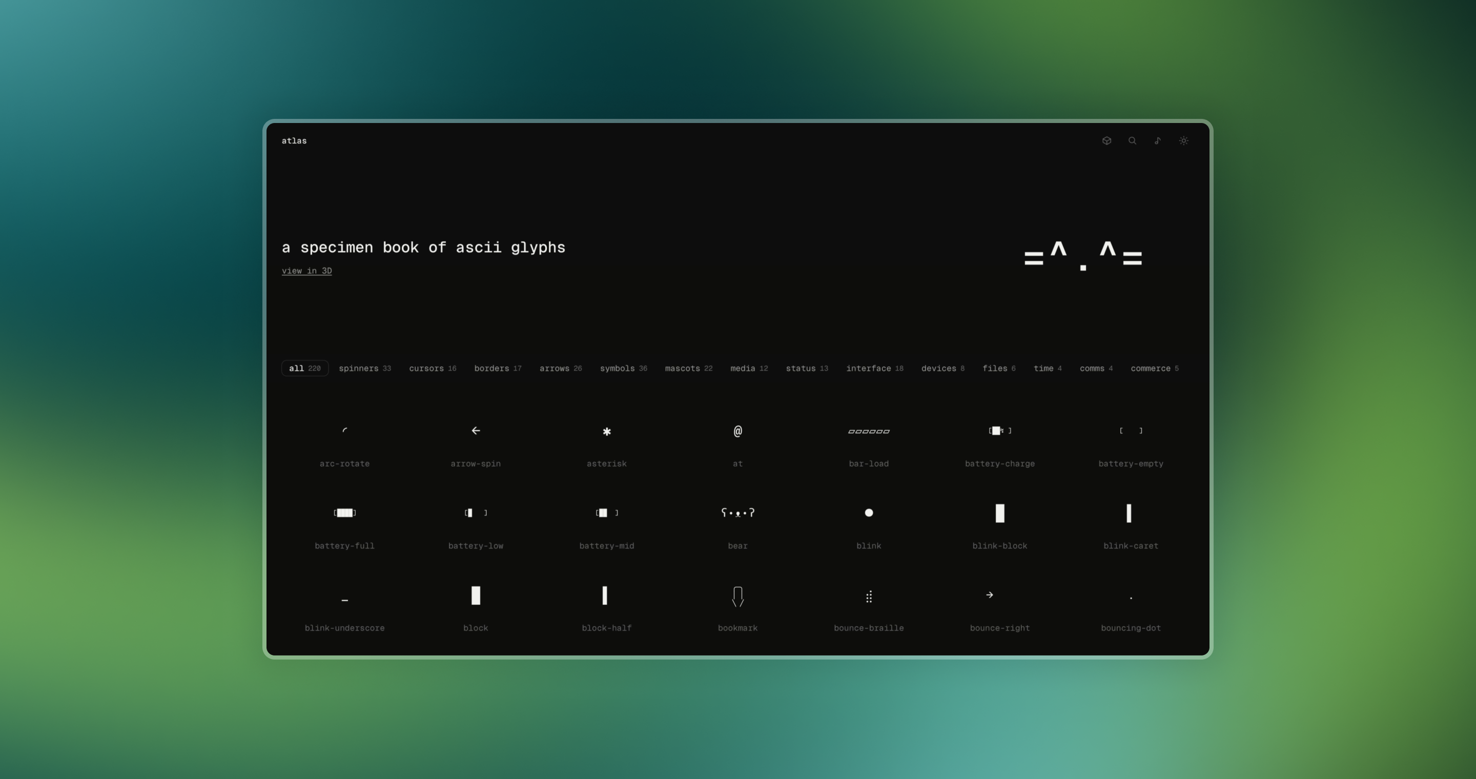 Crafted a specimen book of ASCII glyphs — cover